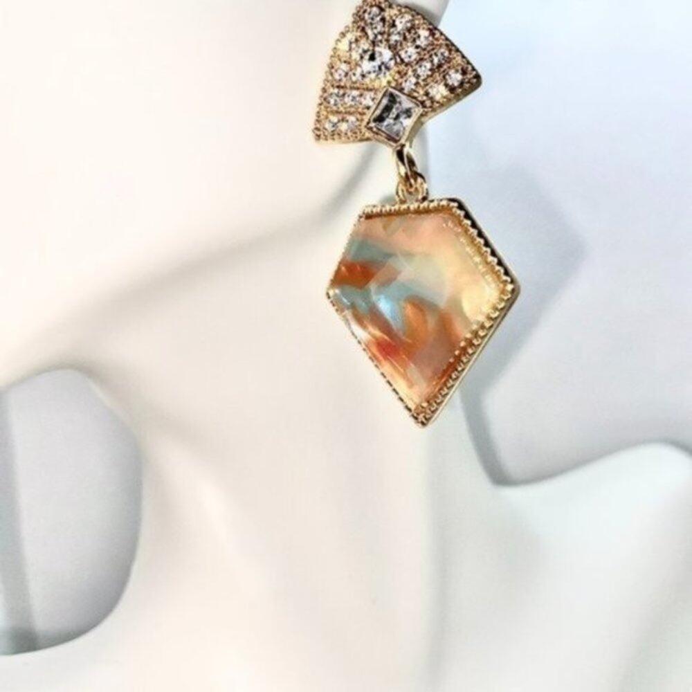 NWT Gold-Tone Crystal Abalone Colored Stone Dangle Earrings